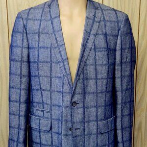 linen sport coat 44R men's blue plaid Tallia